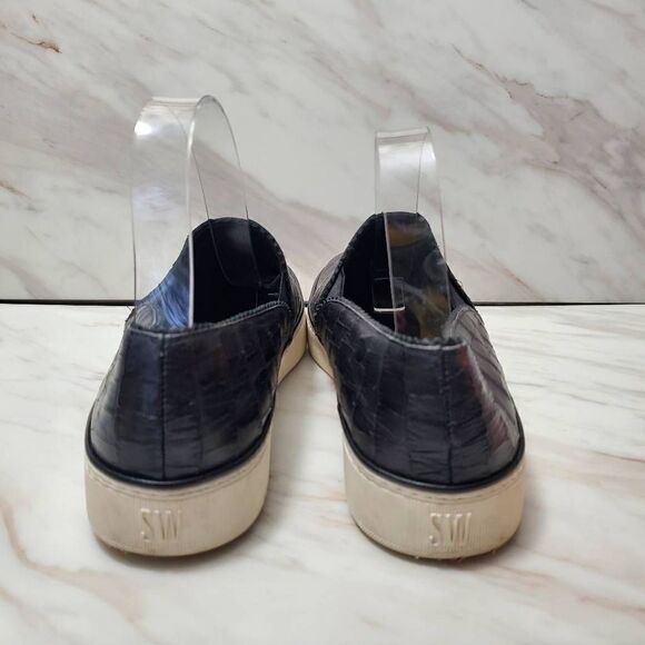 Stuart Weitzman Black White Leather Slip On Sneakers Size 9 - Picture 4 of 6